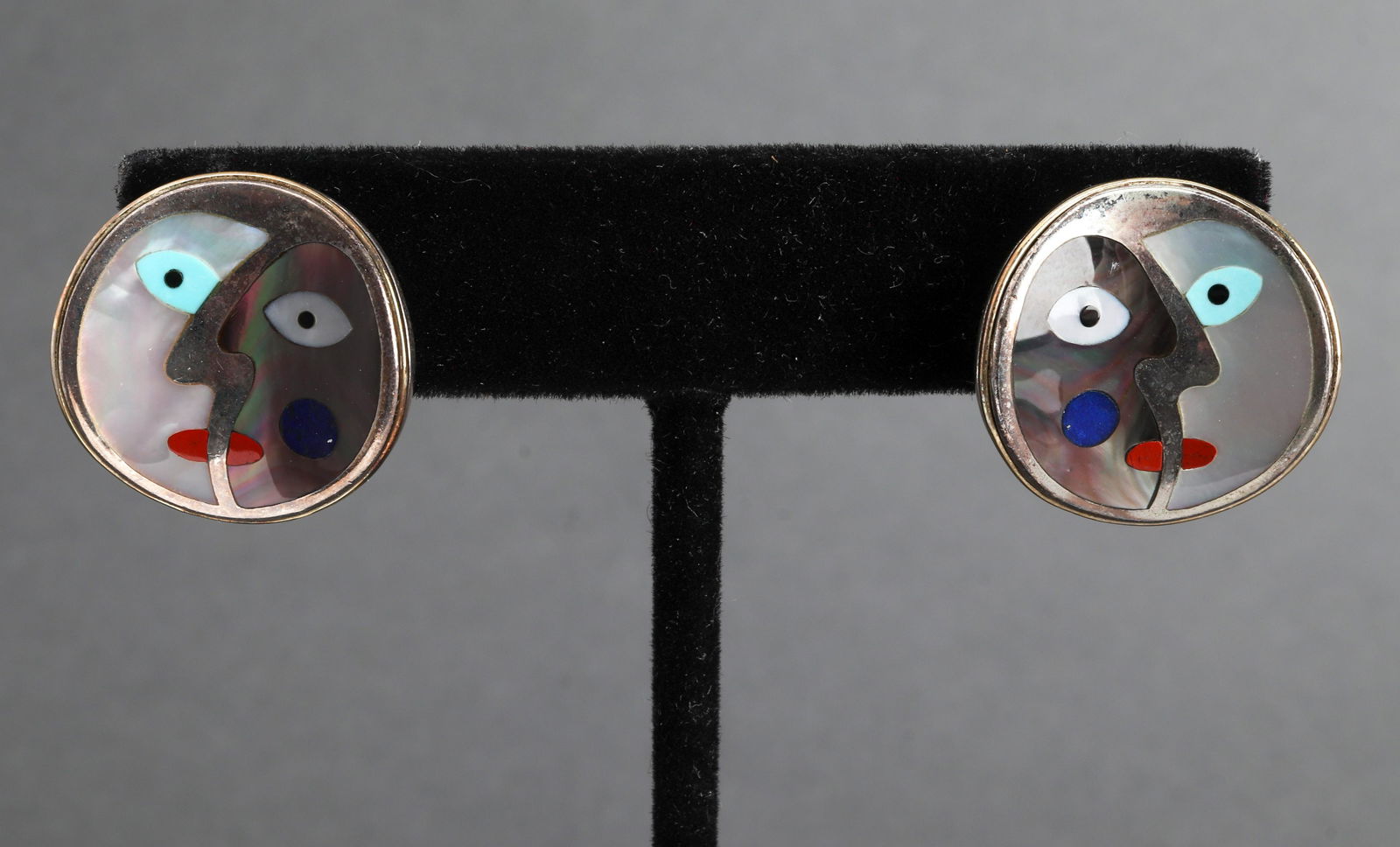 Silver & 18K Yellow Gold MOP Face Motif Earrings (1 of 3)