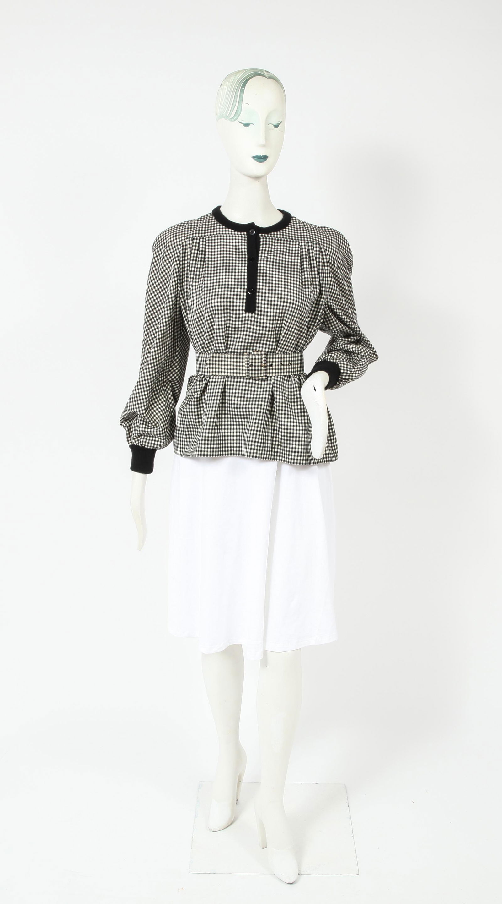 Valentino Boutique Belted Checkered Smock Blouse (1 of 4)