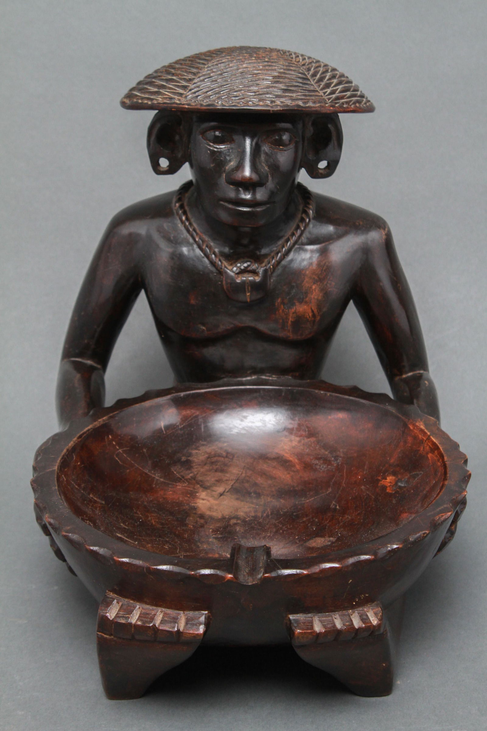African Carved Wood Figure with Bowl Sculpture (1 of 6)