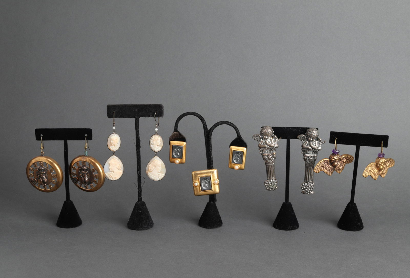 Cameo & Cupid Earring Group, 5 Pairs & 1 Pin (1 of 8)