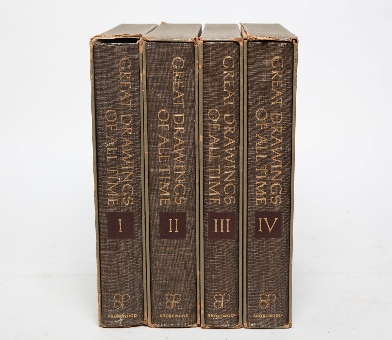 "Great Drawings of All Time" 4 Vol. Set 1964: "Great Drawings of All Time," four volume set published in 1962 by Shorewood Publishers Inc. (New York), edited by Ira Moskowitz, hardcover books in slipcases, 14" H x 11.5" W. Light wear to slipcases