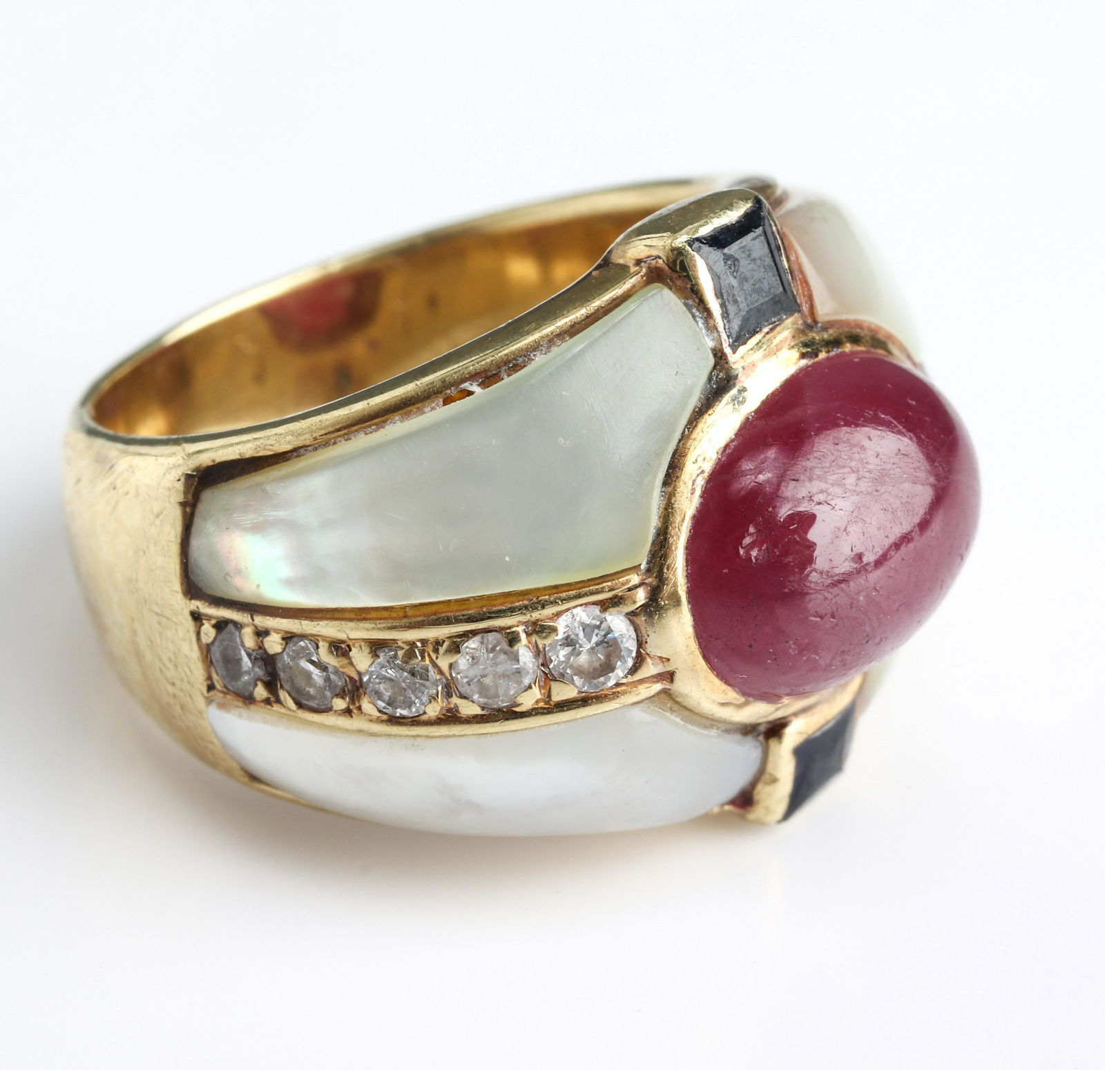 18K Yellow Gold Diamond & Ruby & Sapphire MOP Ring (1 of 4)