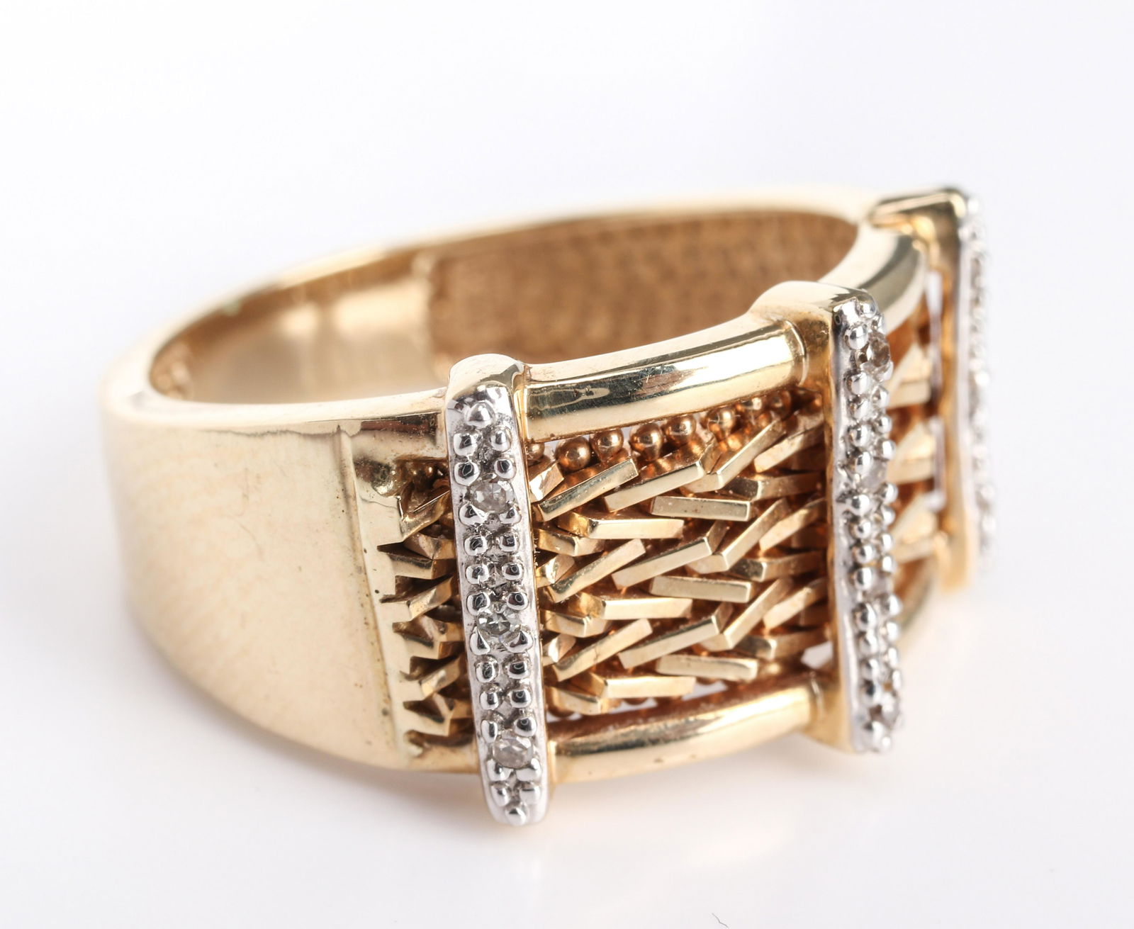 14K Yellow Gold & Diamond Woven Textured Ring (1 of 5)