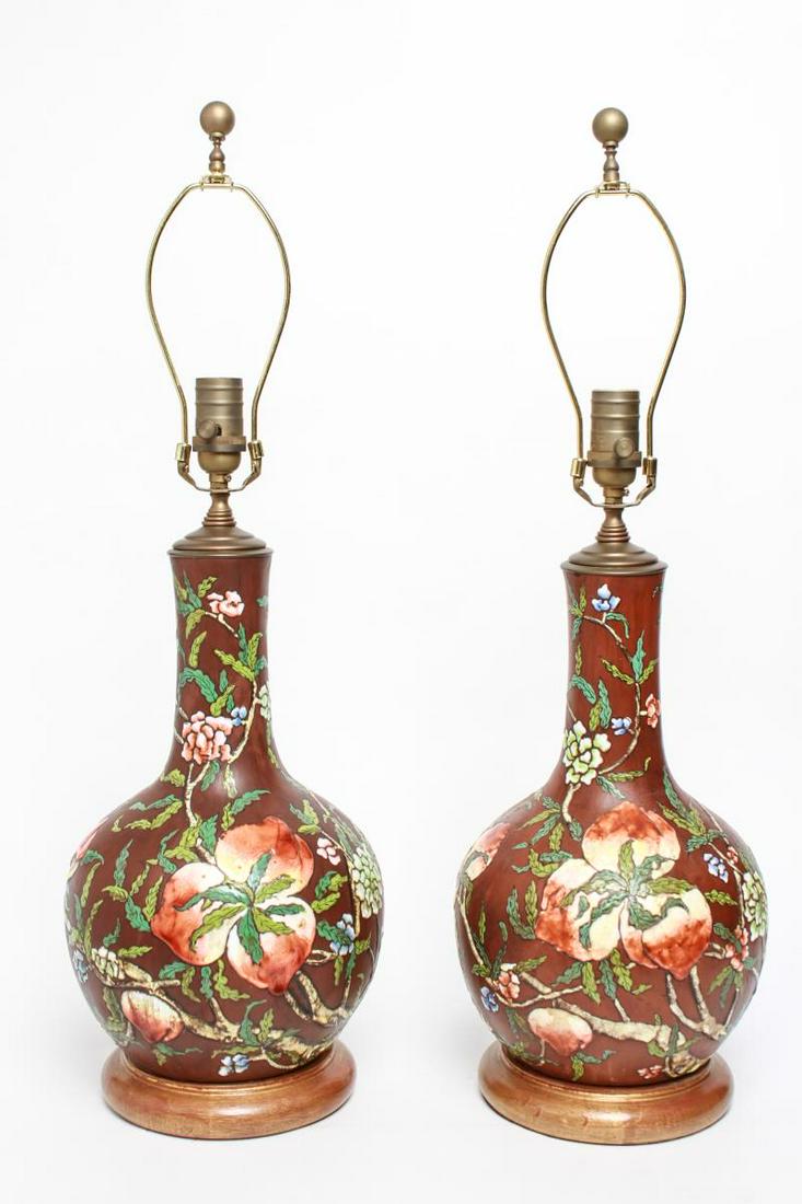 Chinese Qing Enameled Tianqiuping Vase Lamps, Pair (1 of 13)