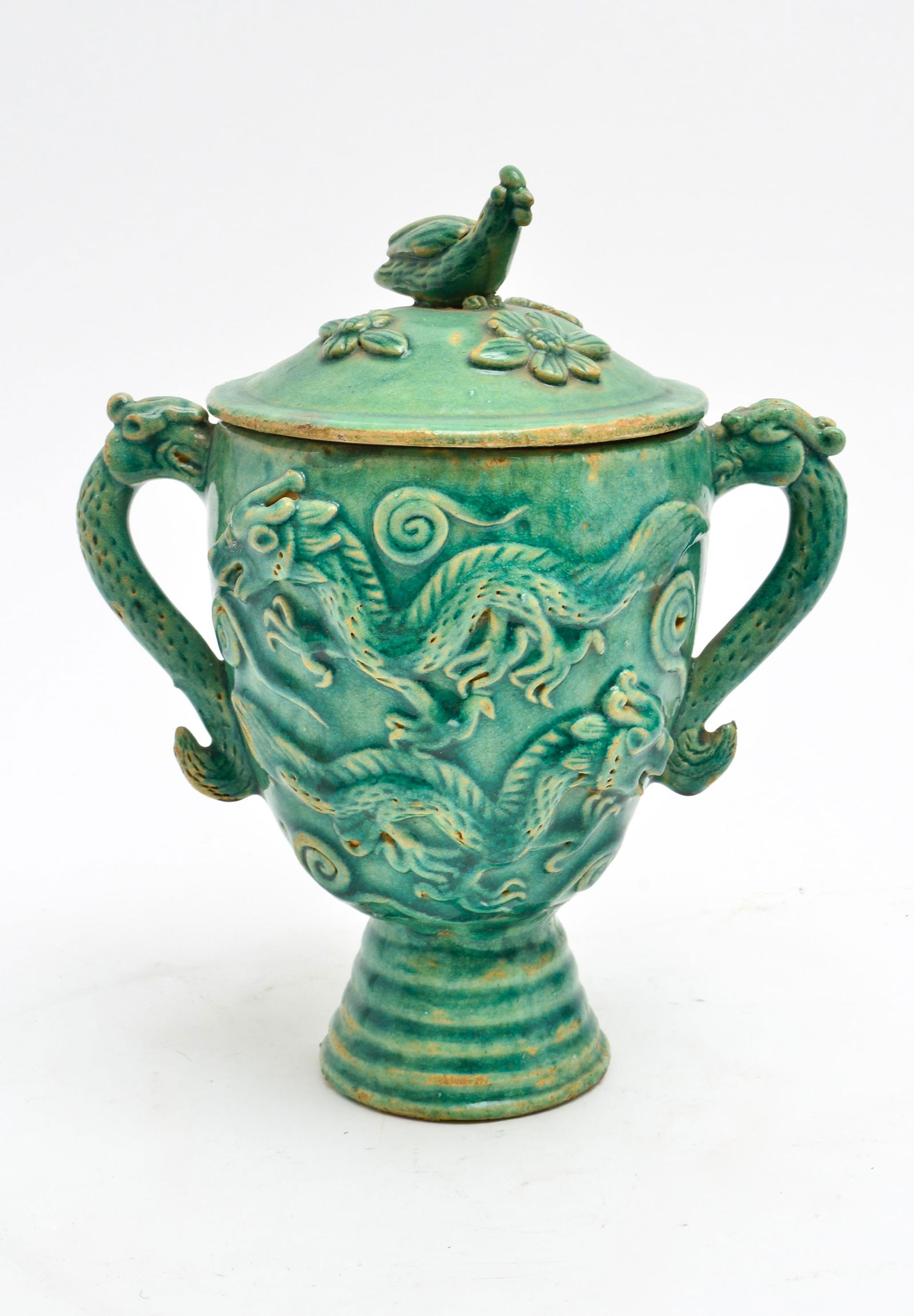 Chinese Green Glazed Covered Urn, Antique (1 of 10)