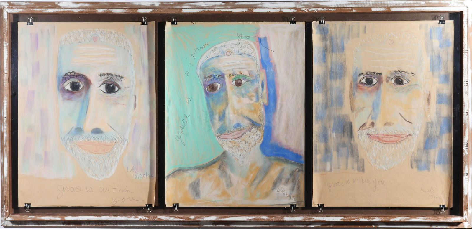 Outsider Art Pastel Portrait Sketches, Signed (1 of 8)