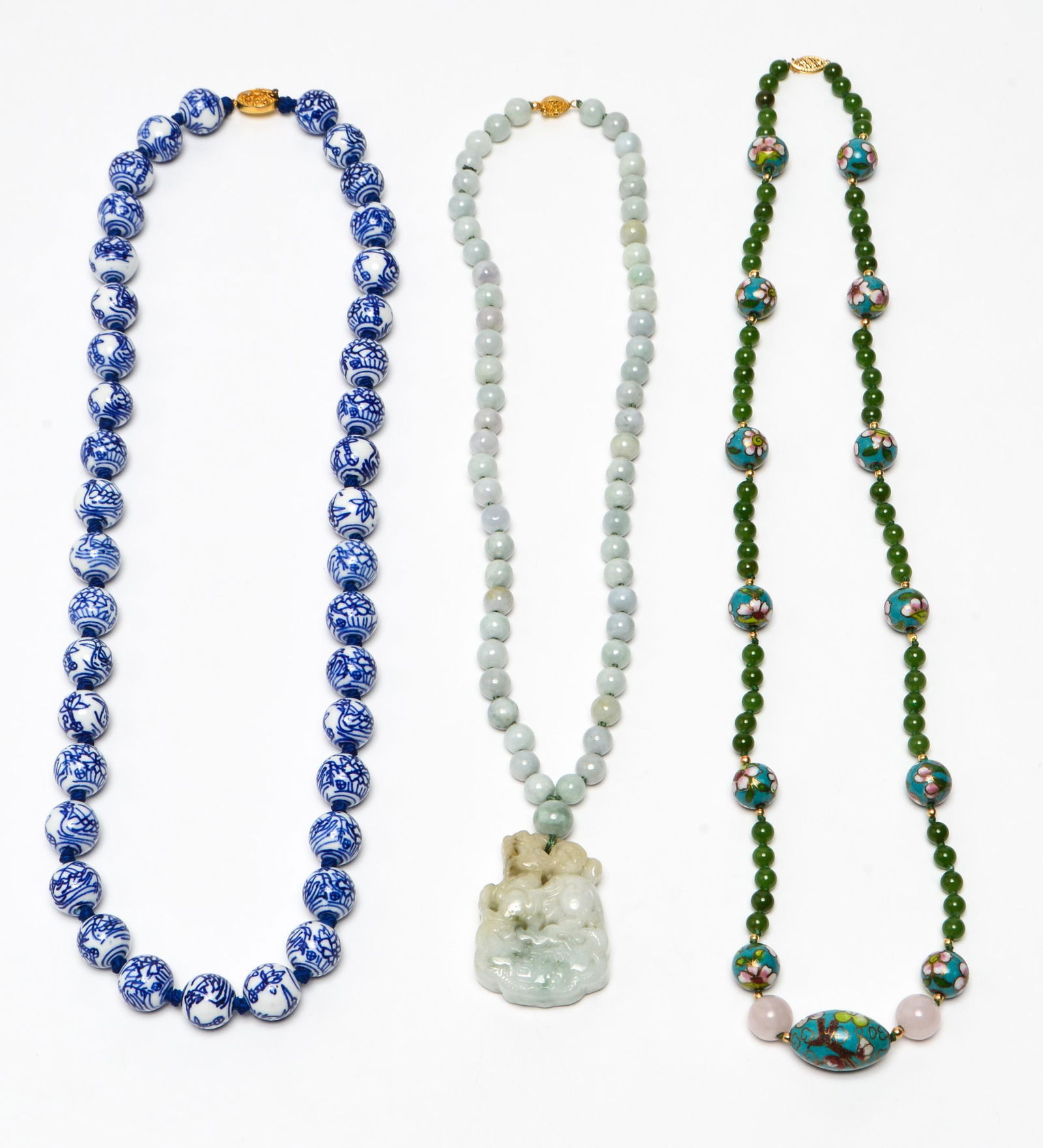Chinese Jade Cloisonne & Porcelain Necklaces, 3 (1 of 4)