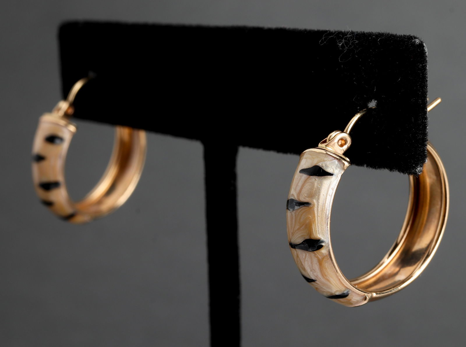 14K Yellow Gold Animal Print Enamel Hoop Earrings (1 of 3)