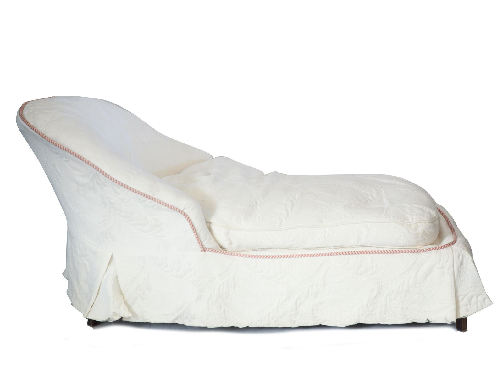 White Upholstered Chaise Longue with Pink Trim (1 of 5)