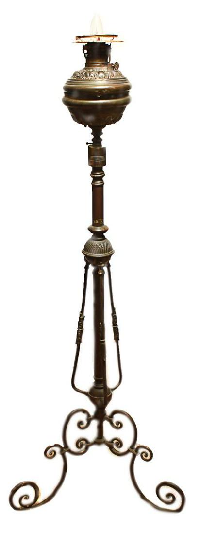 Victorian Stamped Brass Kerosene / Oil Floor Lamp (1 of 7)
