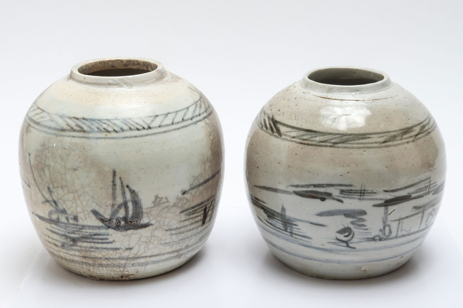 Chinese Decorated Crackle Glaze Pots, Pair (1 of 3)