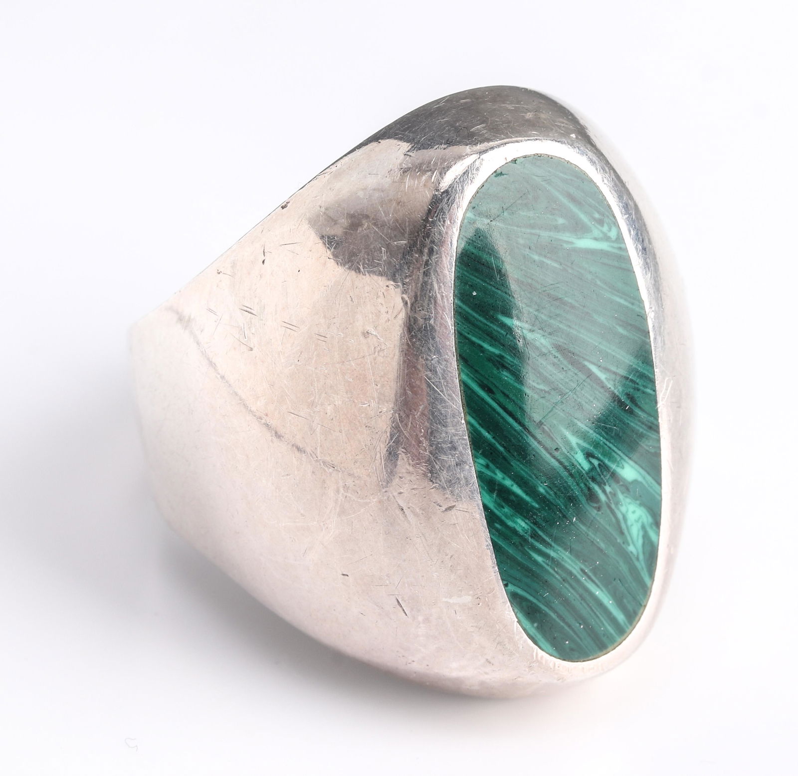 Native American Indian Silver & Malachite Ring (1 of 2)