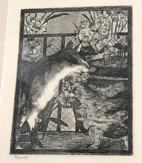 Edouard Manet Cat With Flowers Framed Etching - 2
