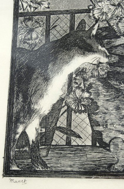 Edouard Manet Cat With Flowers Framed Etching - 3