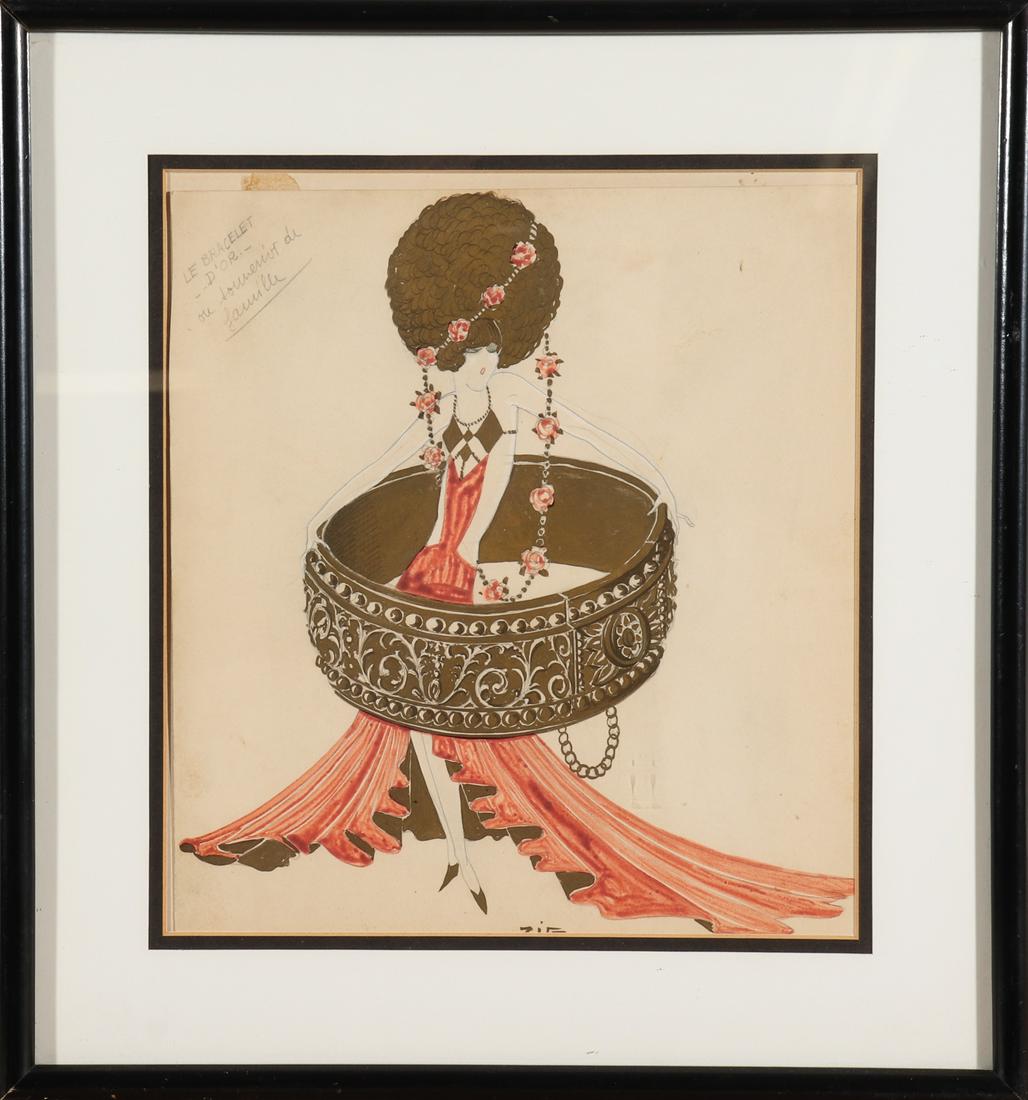 Zig (Louis Gaudin) Signed Art Nouveau Gouache (1 of 4)