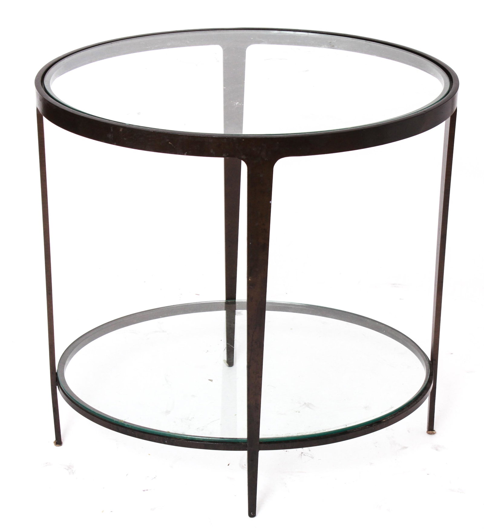 Modern Metal Oval Side Table w Glass Top & Shelf (1 of 2)