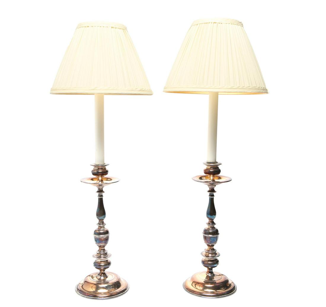 Vintage Silver-Plate Candlestick Lamps (1 of 4)