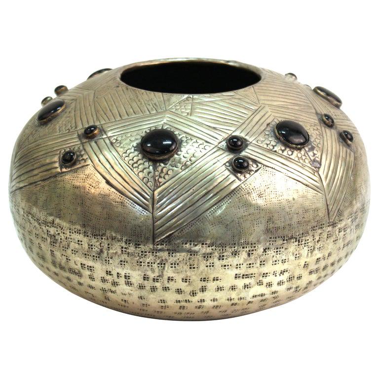 Art Deco Style Hammered Vessel with Cabochons (1 of 8)