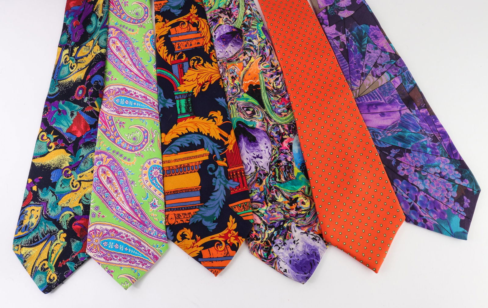 Men's Designer Patterned Silk Neckties, 6: Men's designer patterned silk neckties, group of six, comprising one Papillon, one Polo by Ralph Lauren, one Brioni, one Fierte s.r.l., one Bullock & Jones, and one Turnbull & Asser. Longest: 59" L x