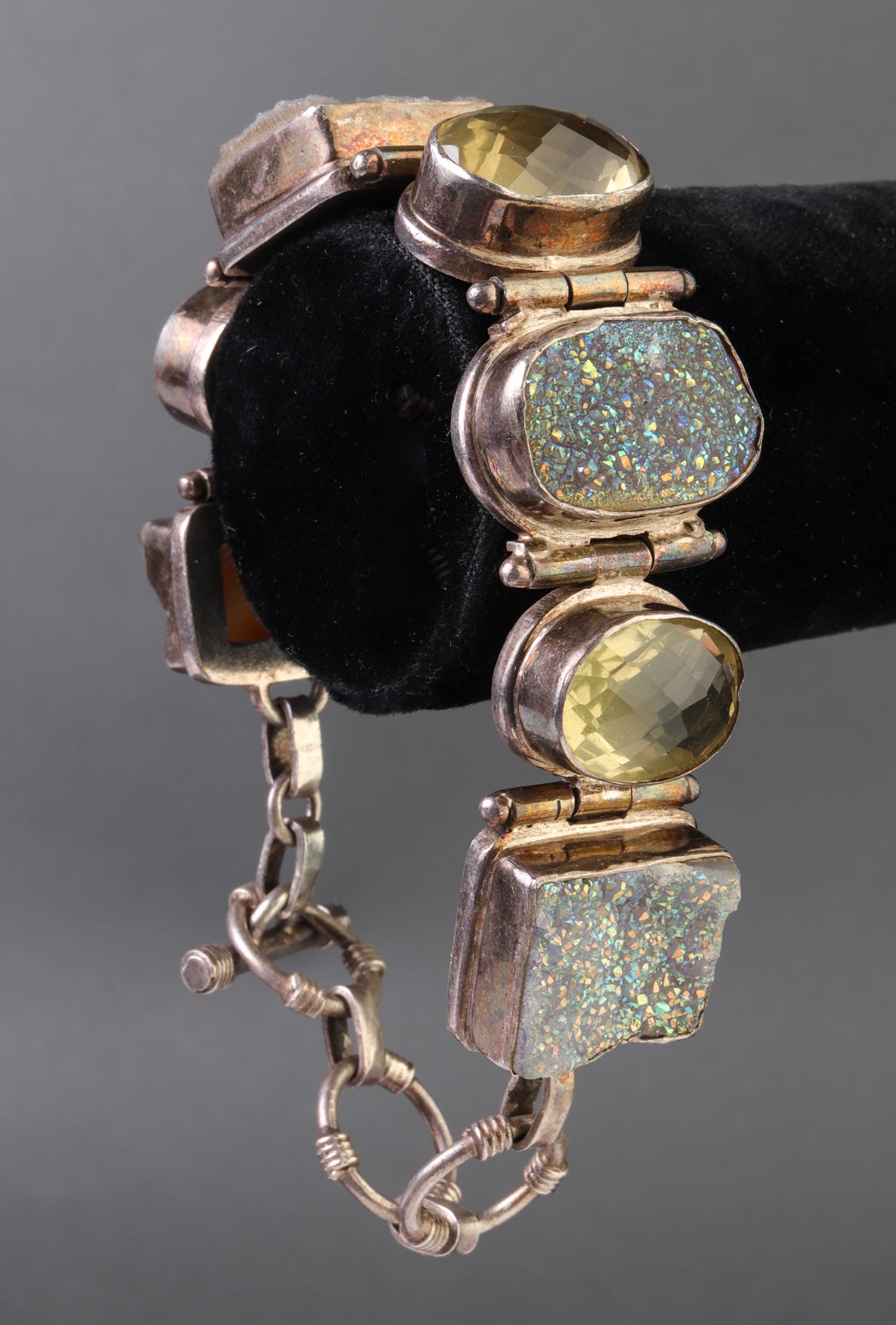 Silver Link Bracelet w Druzy Quartz & Citrine (1 of 5)