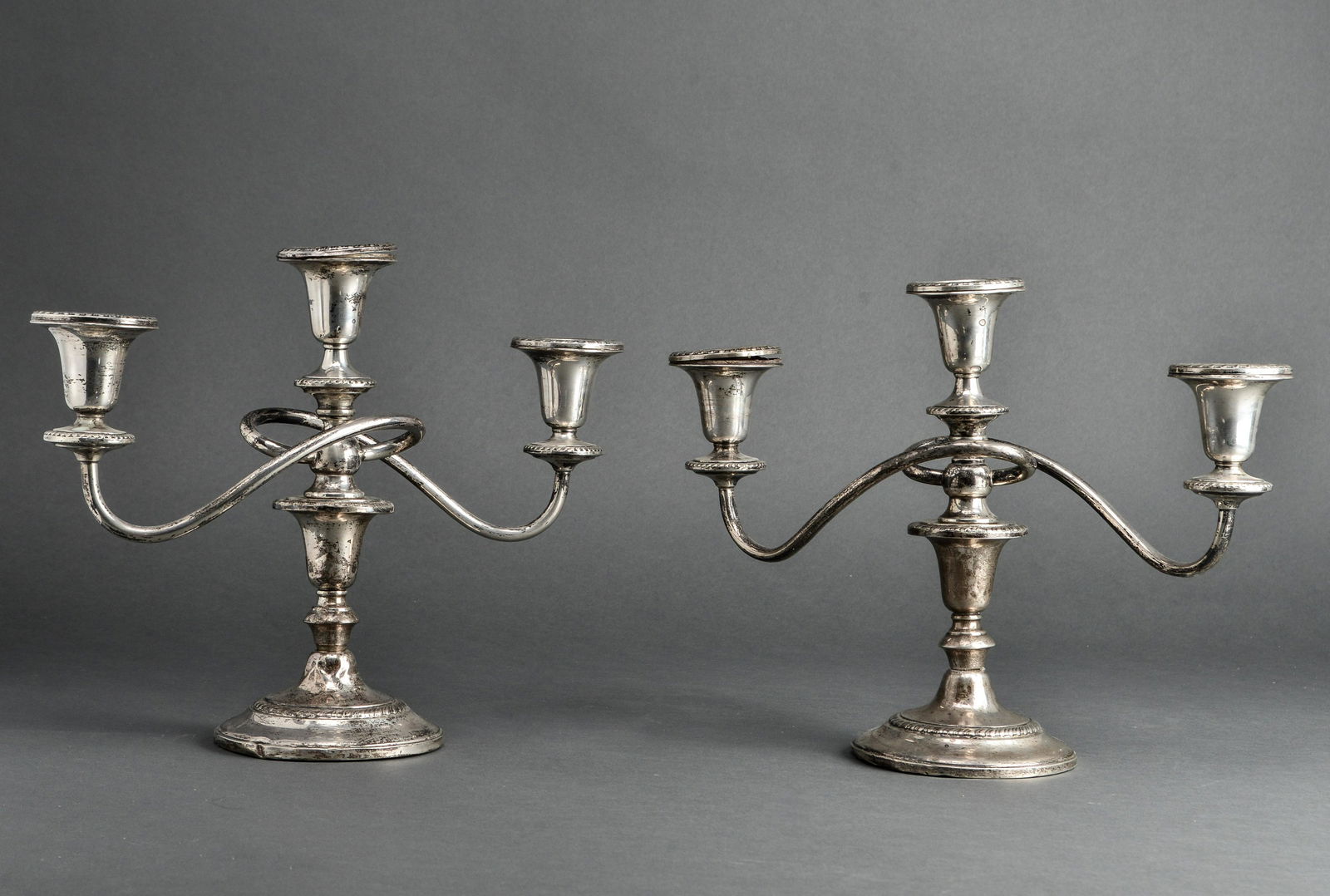 Silver 3-Holder Candelabra Candlesticks Pr (1 of 9)