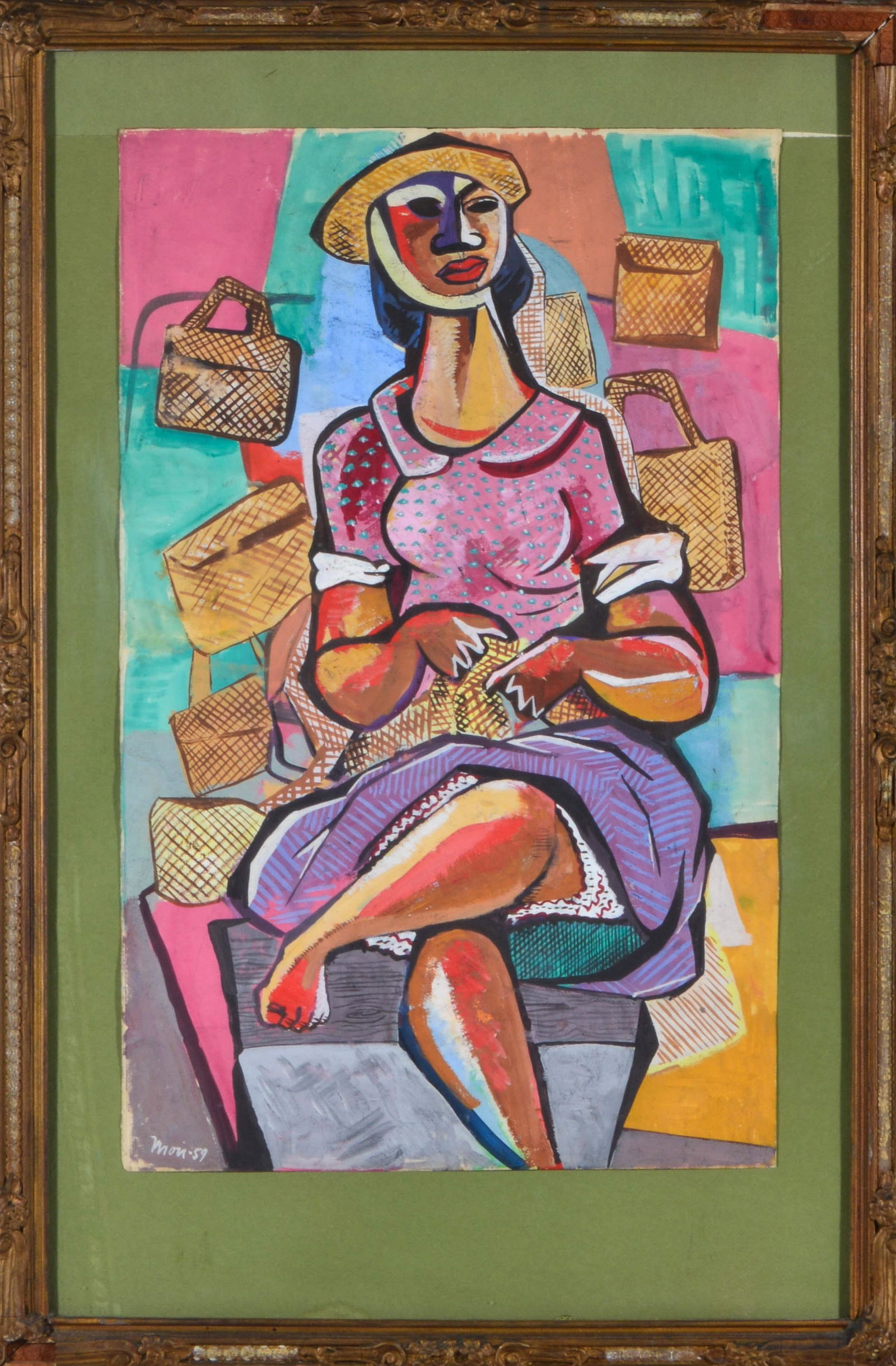 Latin American Illegibly signed  "Woman" Gouache (1 of 4)