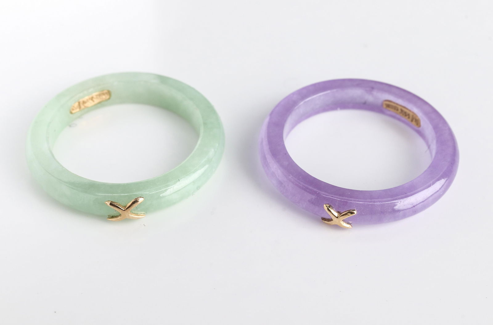 A pair of 14K Yellow Gold "X" Jade Rings (1 of 3)