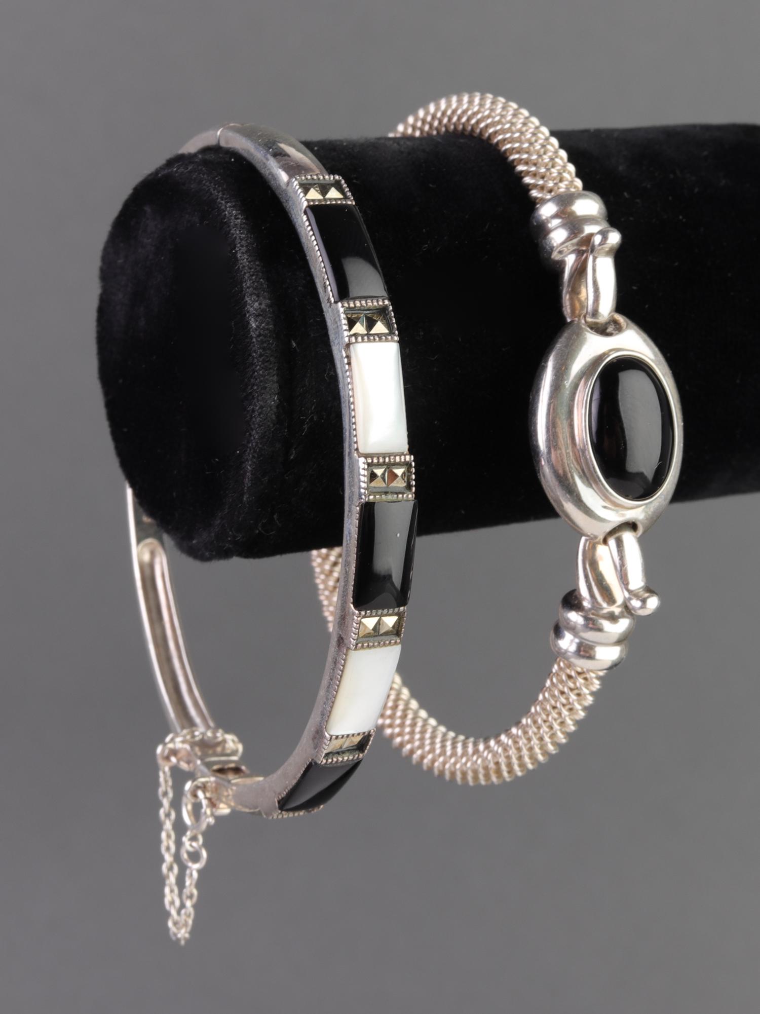Silver & Onyx Bangle Bracelets incl. MOP, 2 (1 of 6)