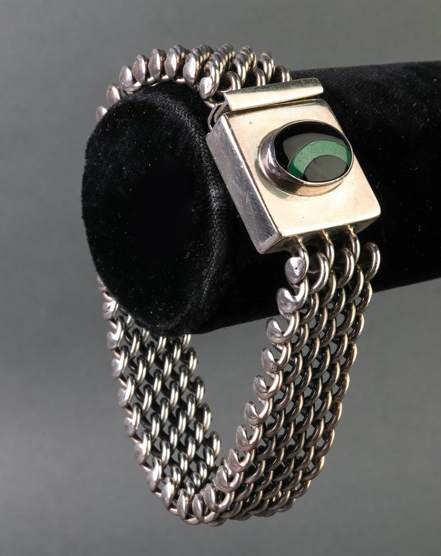 Mexican Silver, Onyx & Malachite Bracelet (1 of 4)