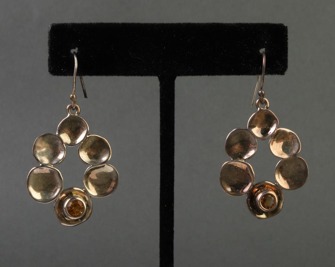 Israeli Silver & Citrine Modern Hoop Earrings (1 of 3)