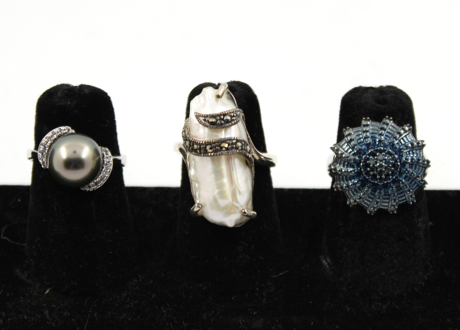 Sterling Silver Rings with Diamonds and Pearls (1 of 7)