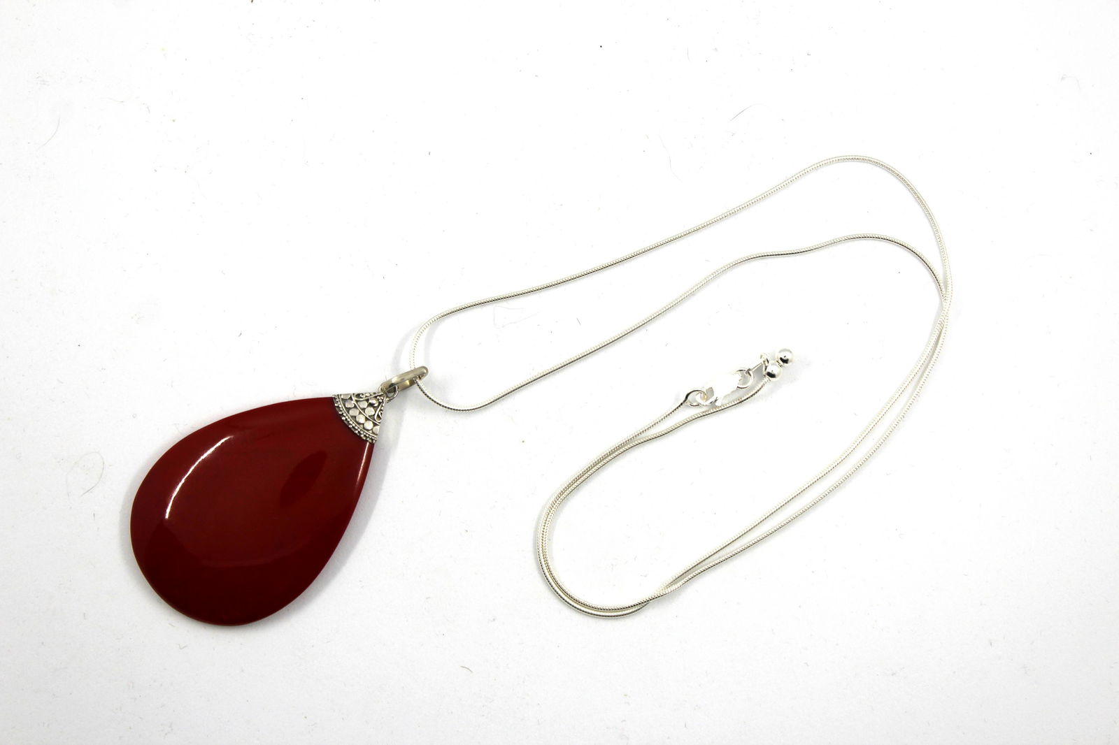 Sterling Necklace with Large Red Coral Pendant (1 of 4)