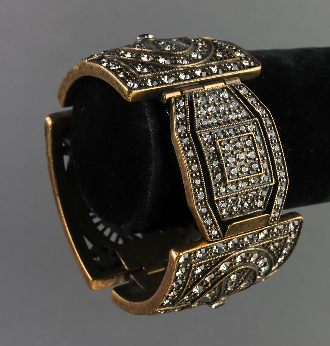 Gold-Tone & Rhinestone Pierced Bangle Bracelet (1 of 5)