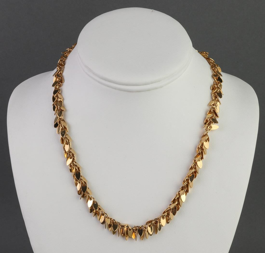 Phillip Bloch Fringe Chain Link Necklace: Phillip Bloch gold-tone chain link necklace with all over short fringe, end tassel marked for Phillip Bloch. 16" L.