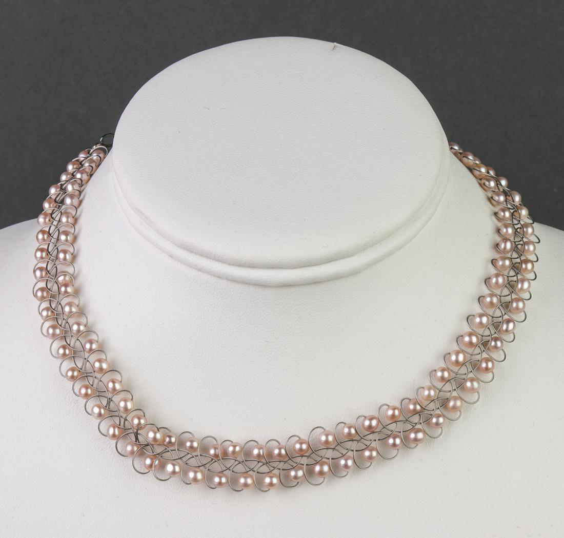 Pearl & Sterling Silver Filigree Necklace, In Box (1 of 2)