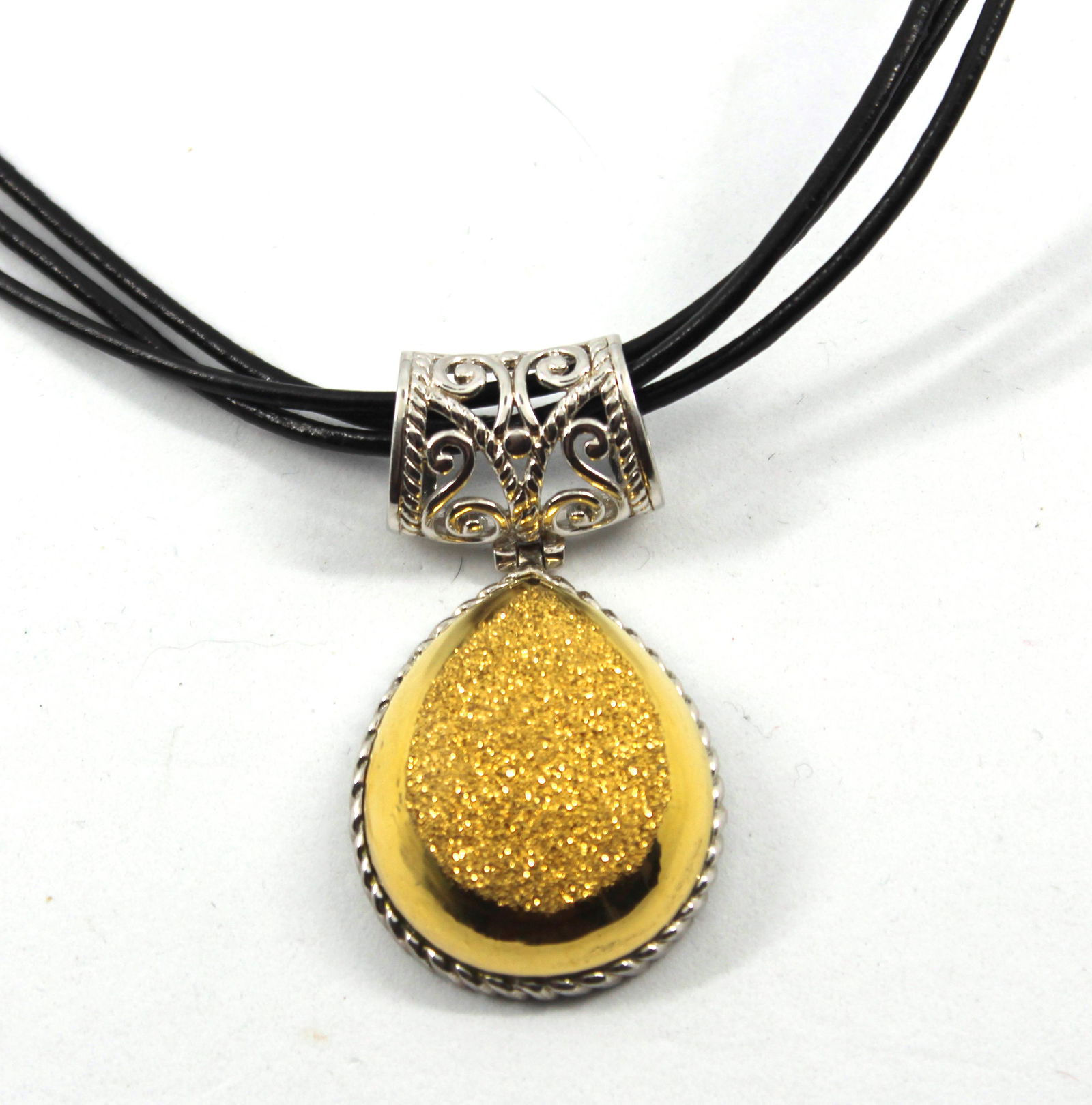 Silver & Golden Druzy Quartz Pendant Necklace (1 of 6)