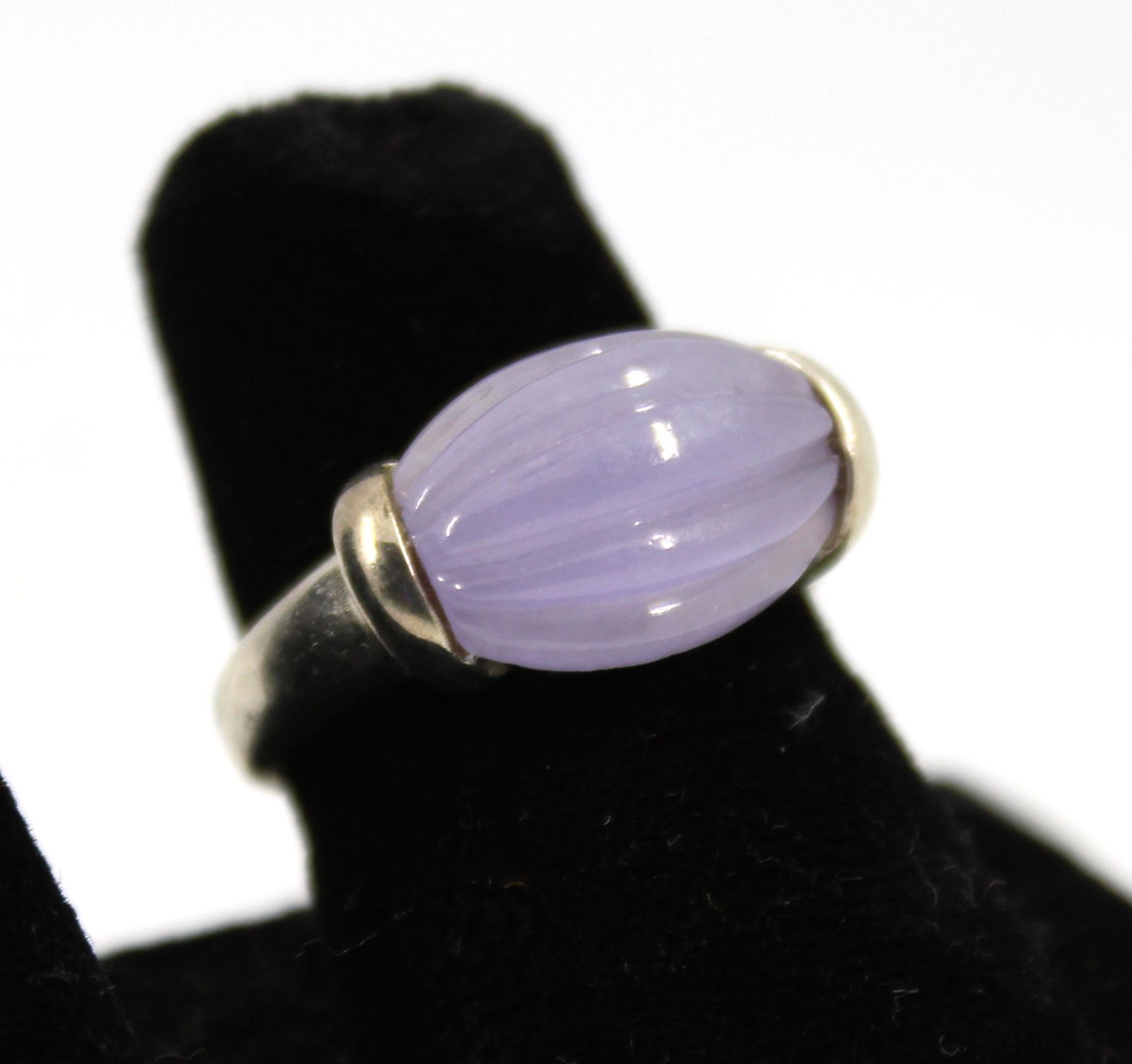 Silver & Carved Lavender Jade Ring (1 of 6)