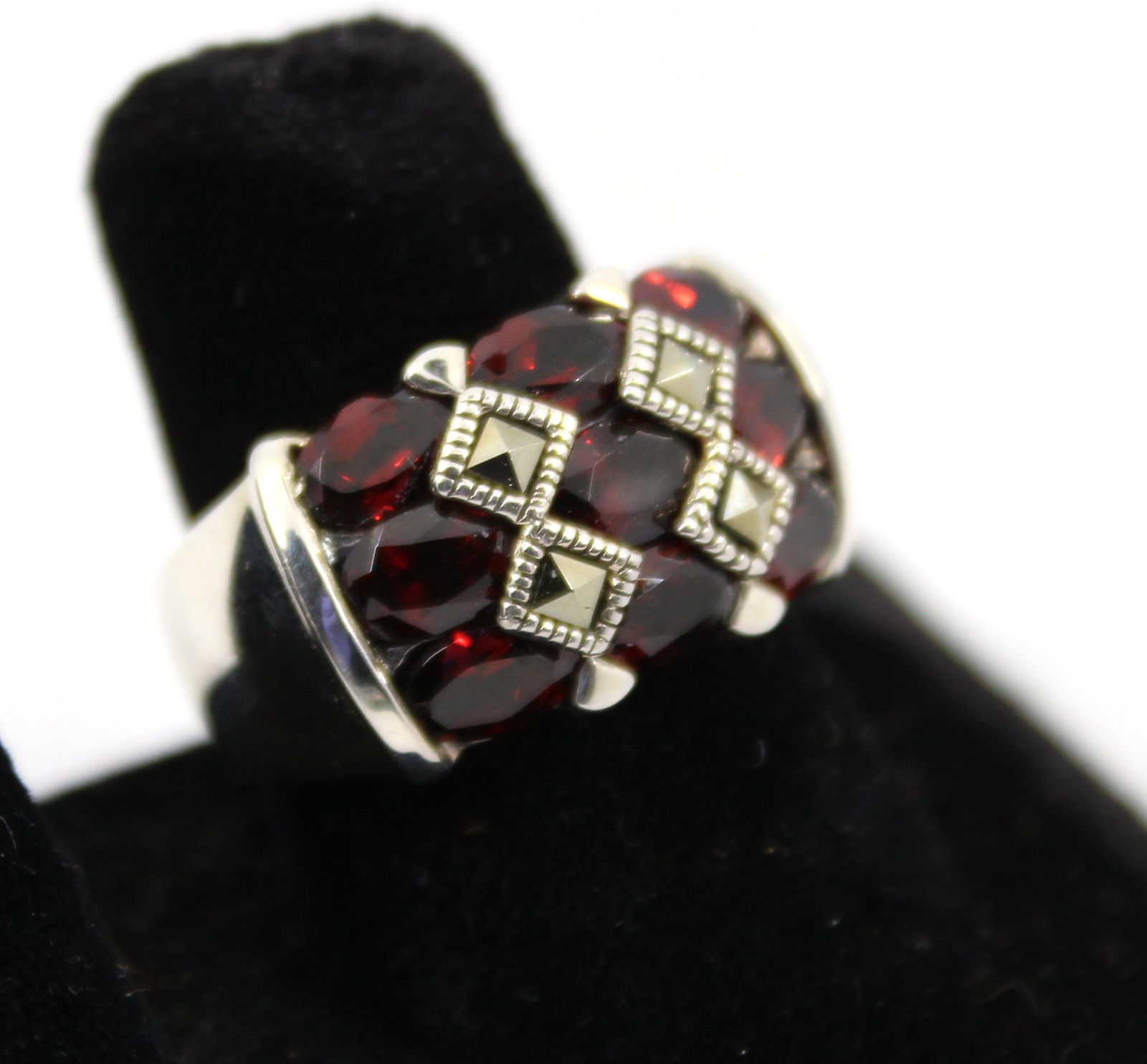 Silver Garnet & Pyrite Wide Ring (1 of 6)