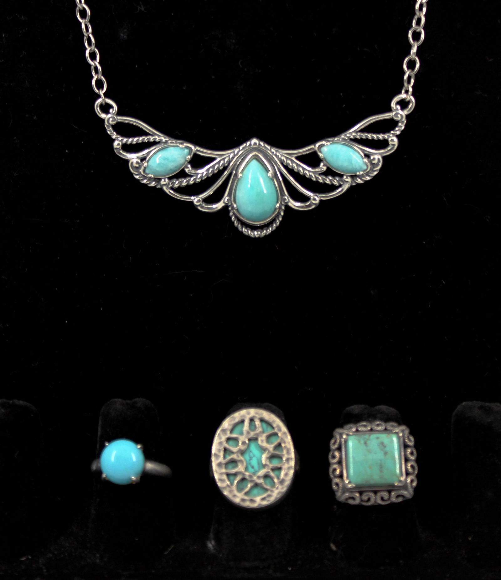 Silver & Turquoise Rings and Necklace, 4 (1 of 9)