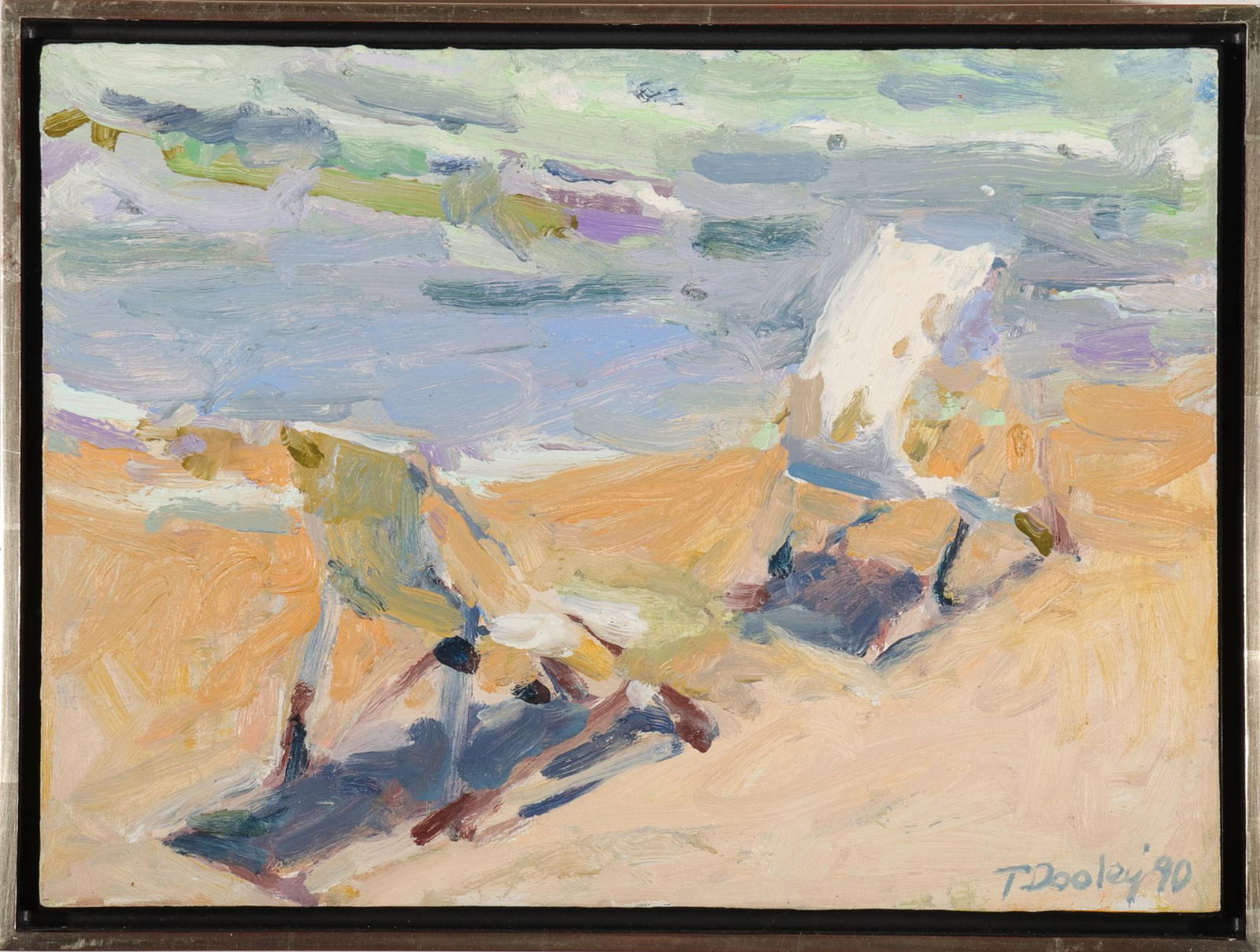 Tom Dooley "Beach Chairs" Oil on Board (1 of 2)