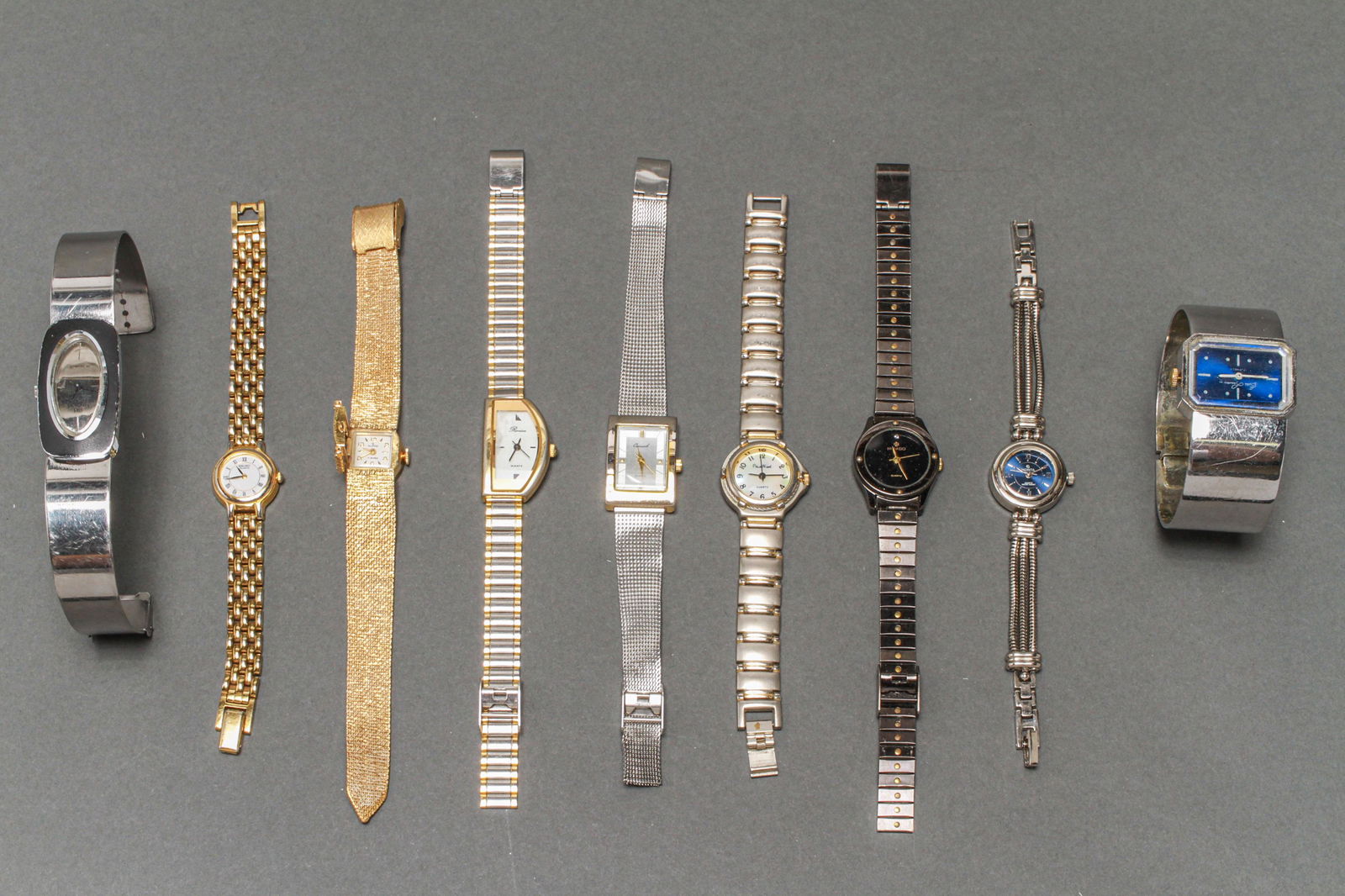 Ladies' Watches Incl. Movado, Group of 9: Group of 9 ladies' stainless steel and metal watches, including Movado, Pirre Nicol, Osirock, Seiko, Alpha, Morita, Ronica, and Old England. Largest: 8" L.