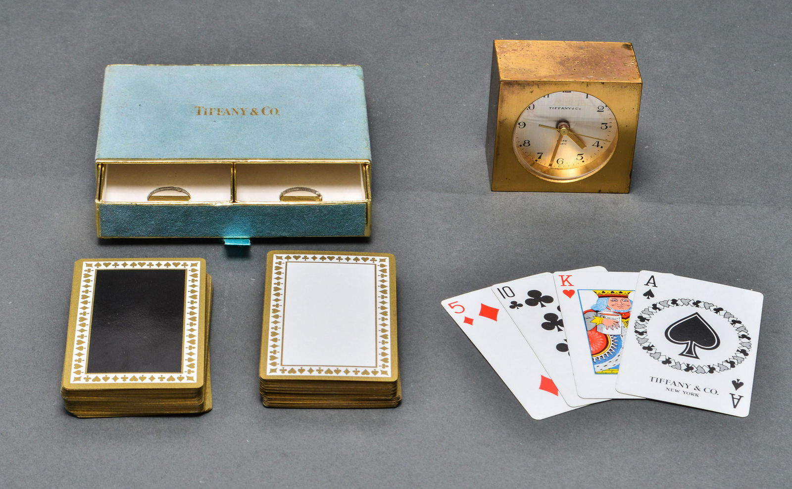 Tiffany & Co. Brass Alarm Clock & Playing Cards (1 of 7)