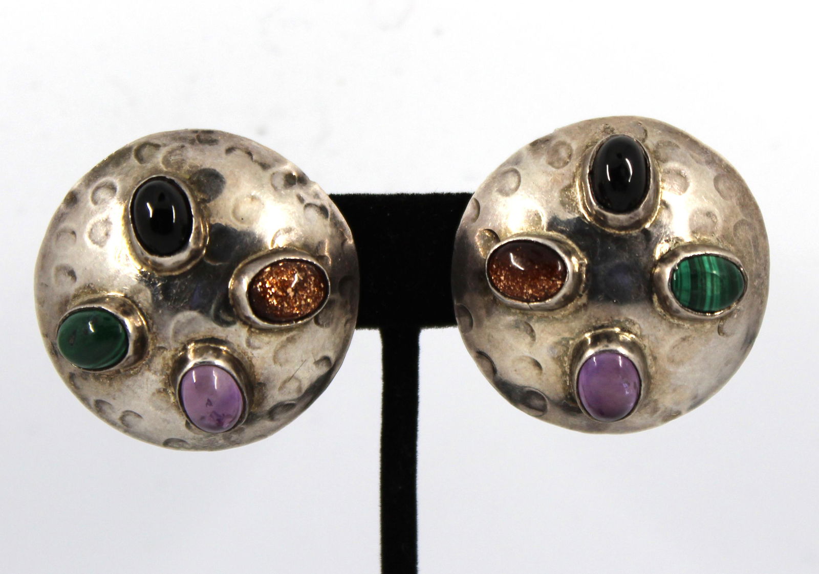 Silver Colored Semi-Precious Stone Clip Earrings (1 of 5)