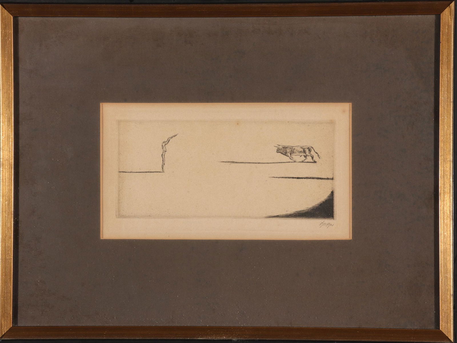 Illegibly Signed "Bullfighter" Etching on Paper (1 of 3)