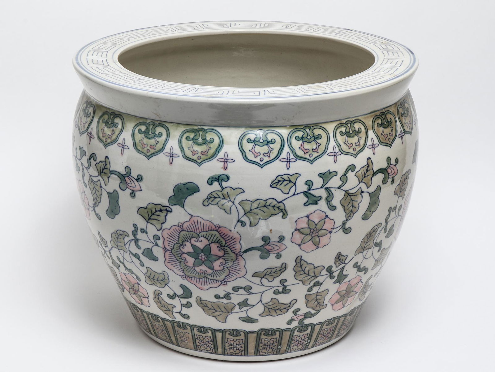 Chinese Polychrome Decorated Ceramic Jardiniere (1 of 3)