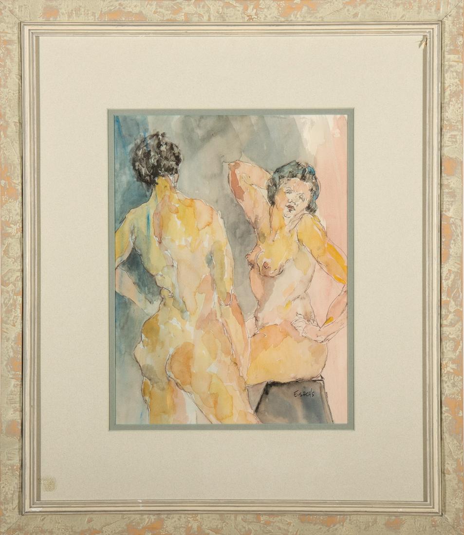 Eva Sachs "Two Women" Watercolor on Paper (1 of 4)