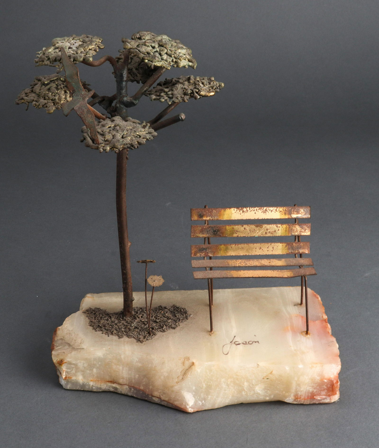 Mario Jason "Park Scene" Bronze & Onyx Sculpture (1 of 5)