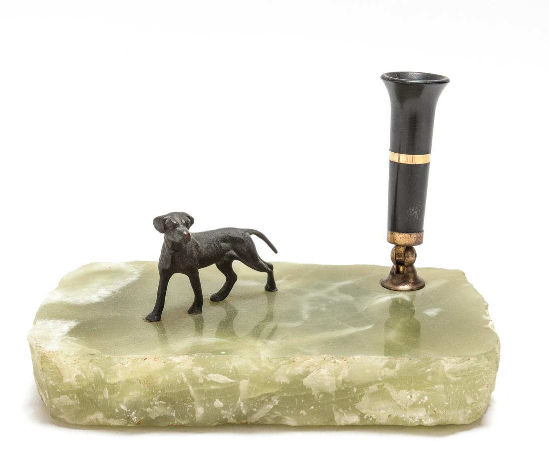 Modern Pen Holder with Bronze Dog & Onyx Base (1 of 3)