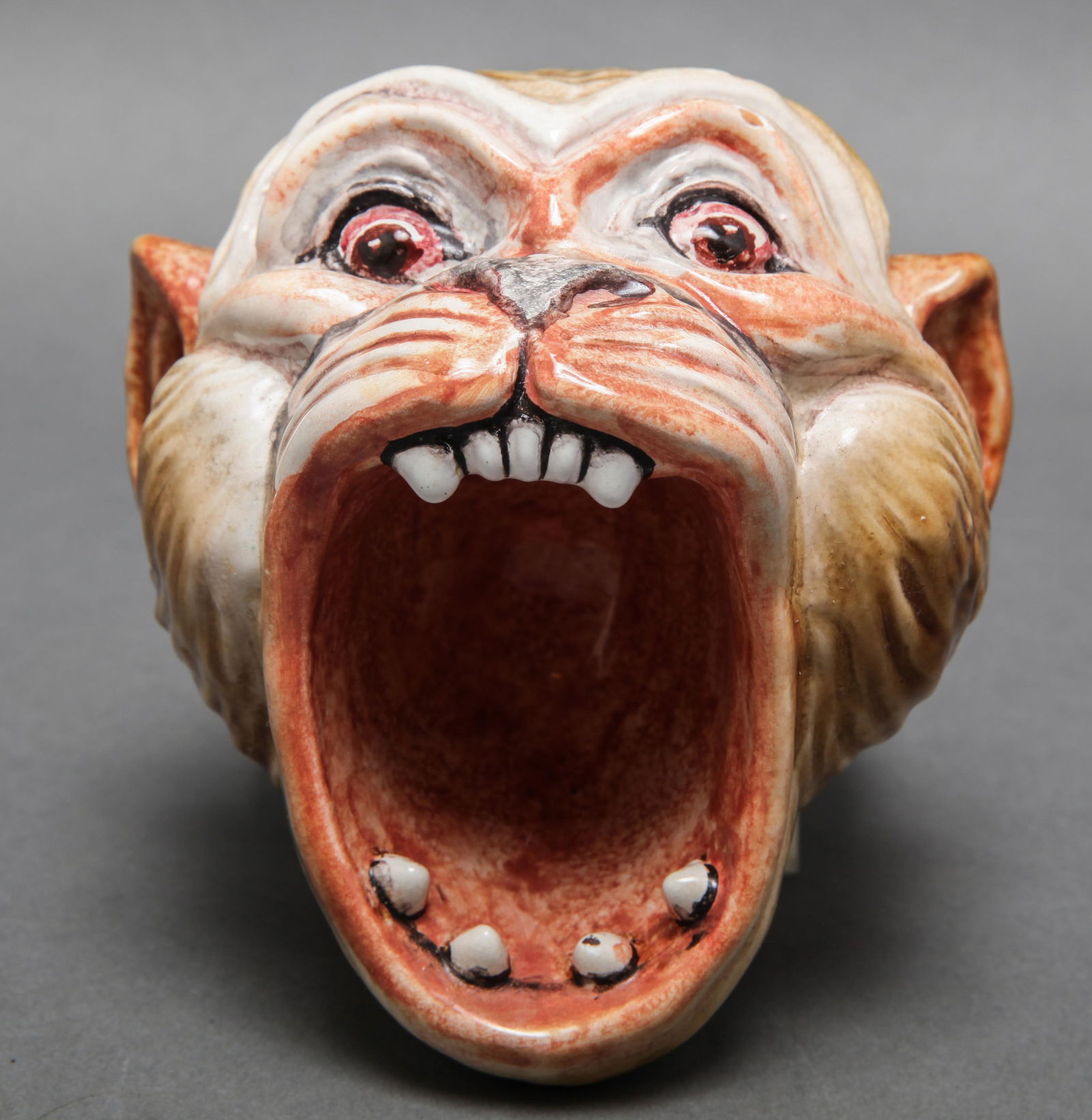 Italian Majolica Polychrome Monkey Head Vessel (1 of 7)