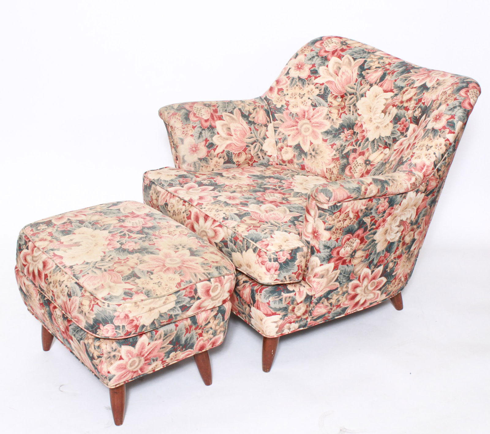 Modern Floral Upholstered Lounge Chair & Ottoman (1 of 5)